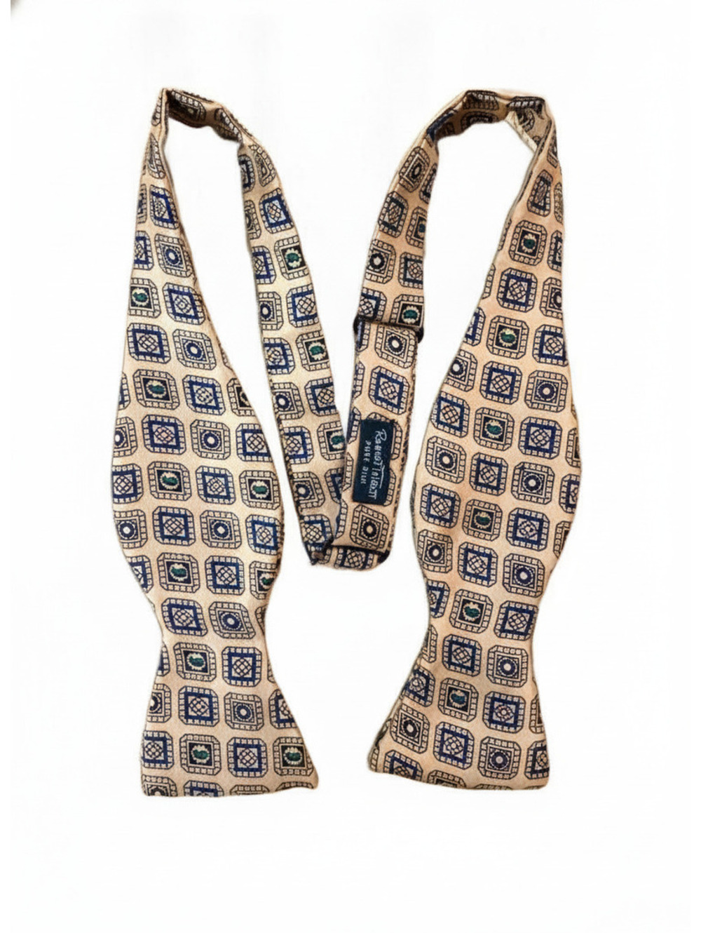 Vintage Robert Talbott Self-Tie Bow Tie Blue Green 100% Silk